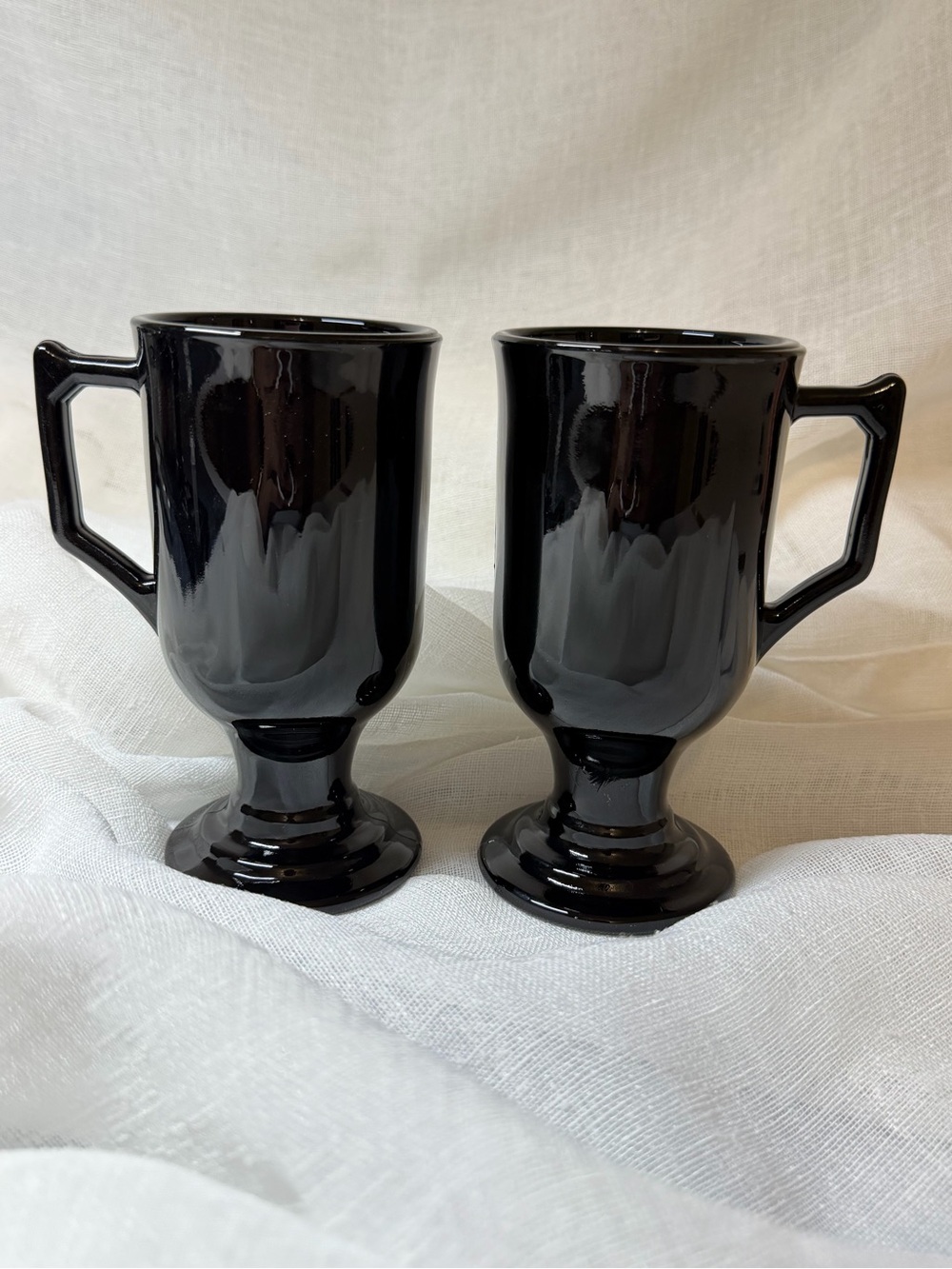 Vintage Indiana Glass Black Amethyst Footed Irish Coffee Mugs - Set of 2